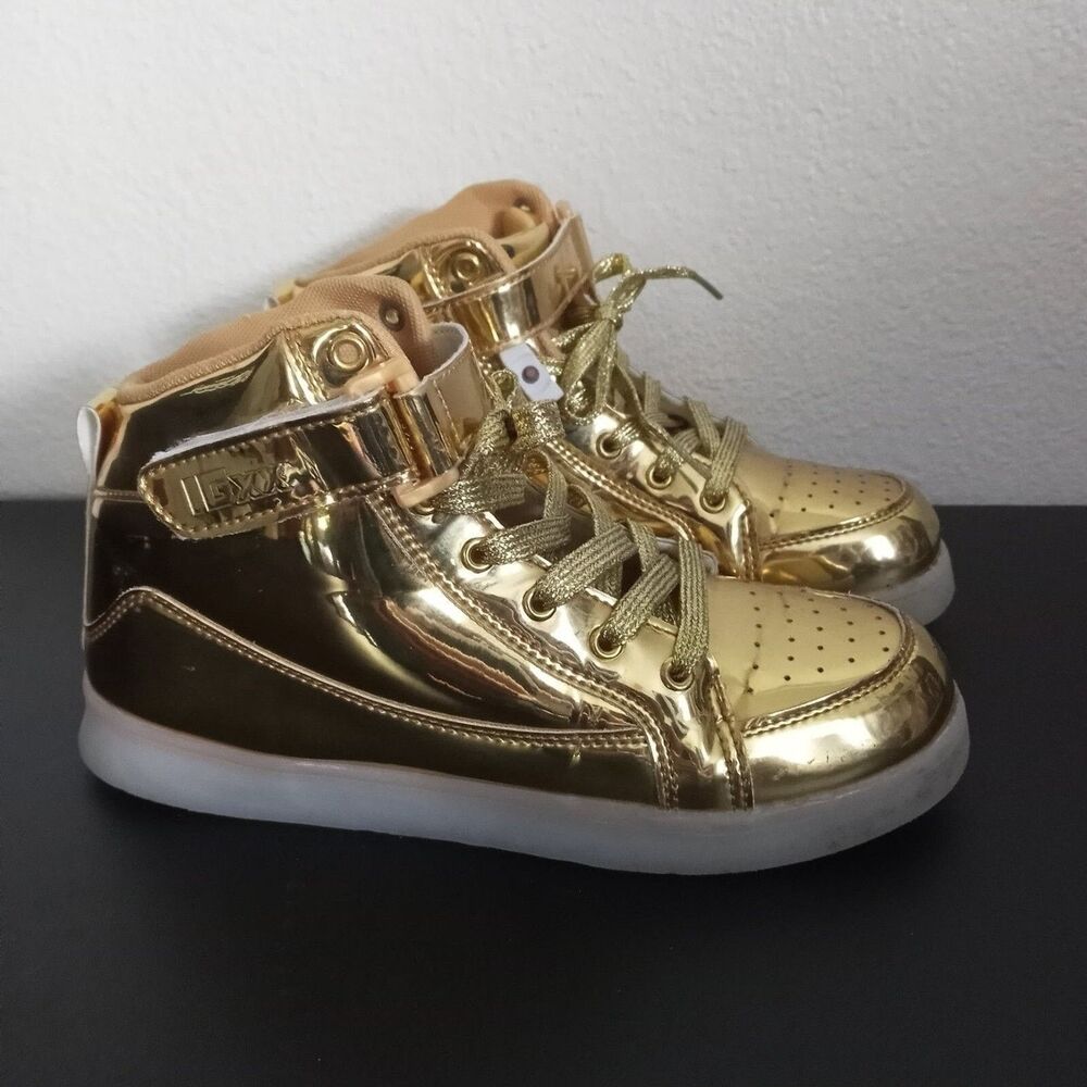 IGxx LED Light Up Sneakers Gold High Top USB Recharging Lace Up Shoe SZ 39 7 8.5